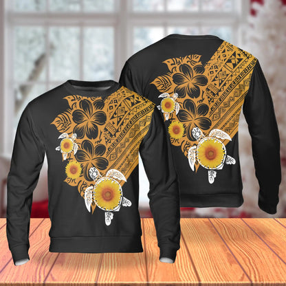 Polynesian Sea Turtle Sweatshirt, 3D All Over Print Tribal Turtle Crewneck Pullover for Men Women, Polynesian Ocean Lover Gift - Netecom