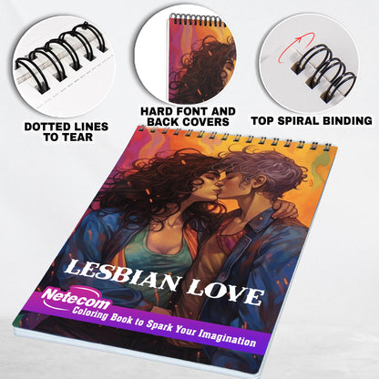 Lesbian Love Spiral Bound Coloring Book, Discover 30 Serene Coloring Pages, Featuring Lesbian Couples in Harmonious and Loving Embrace