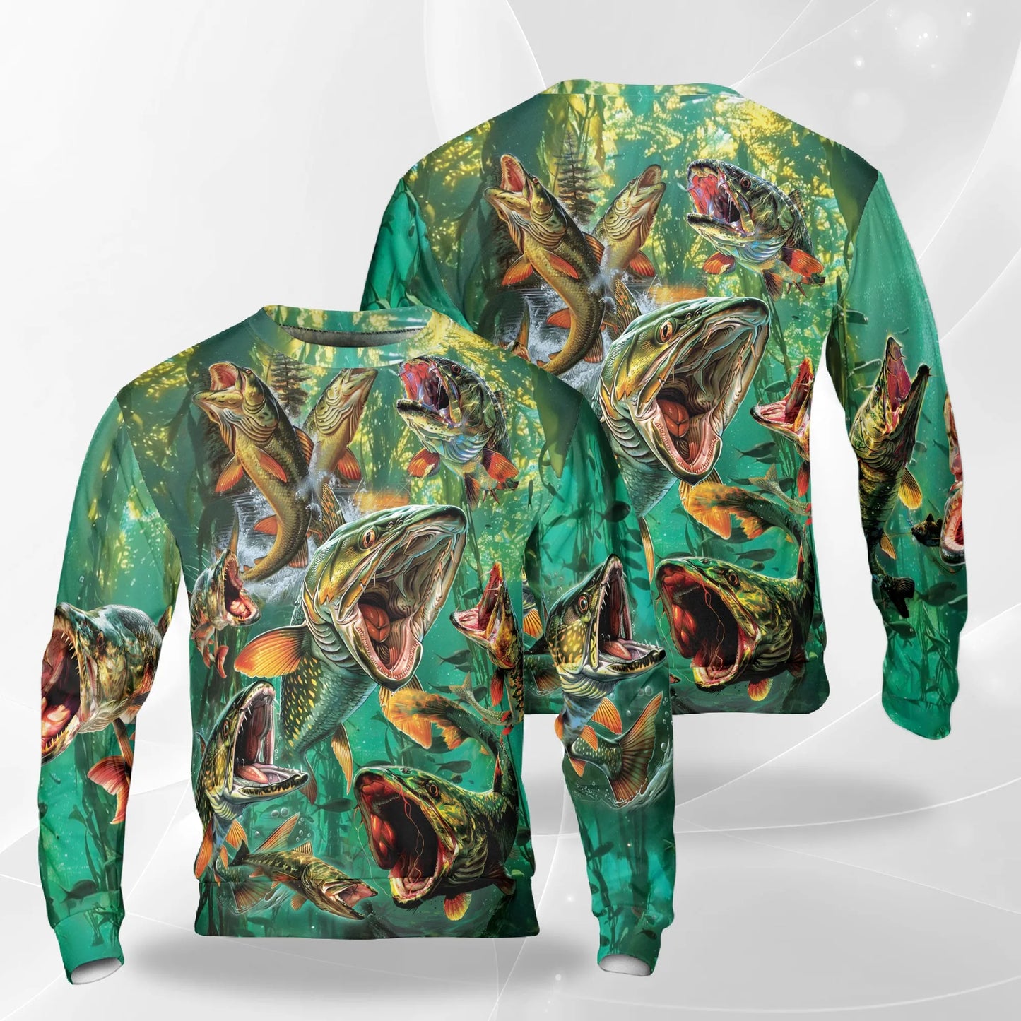 Musky Fishing Sweatshirt, 3D All Over Print Muskie Fish Angler Crewneck Pullover for Men Women, Fishing Lover Gift - Netecom