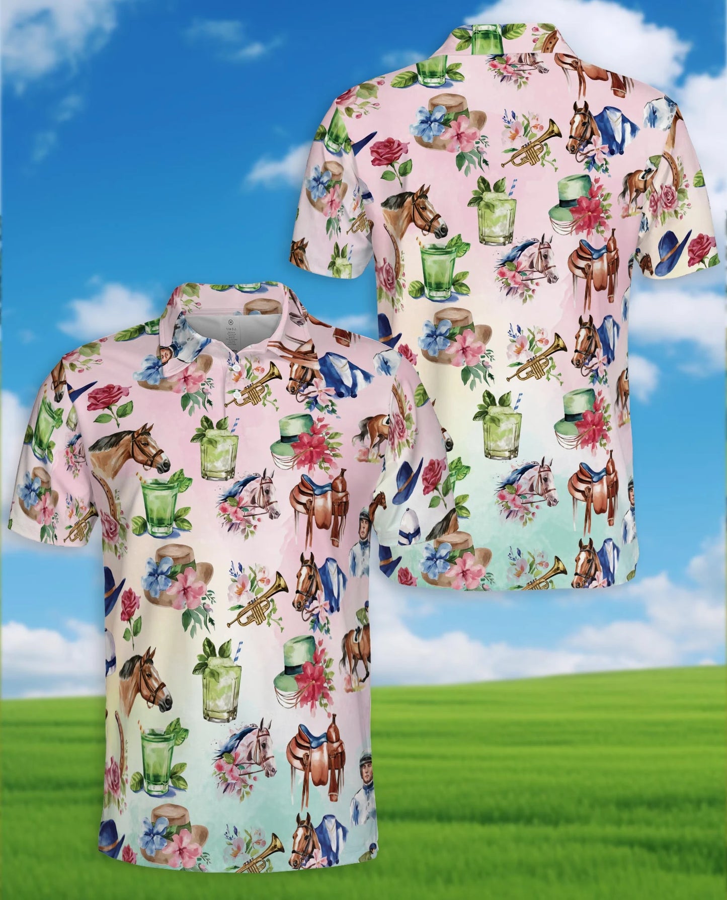 Horse Racing Cocktail Polo Shirt for Men – Equestrian Party Style | Netecom
