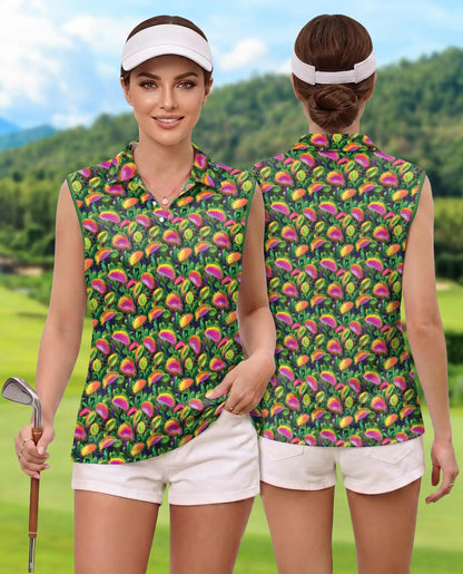 Venus Flytrap Sleeveless Polo Shirt for Women – Exotic Botanical Plant Style | Netecom