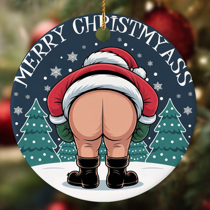 Netecom Funny Santa Ornaments, Merry Christ My Ass Ceramic Ornament for Christmas Tree Hanging Decorations Gift, Funny Gag Gifts for Men Women, Holiday Party Present