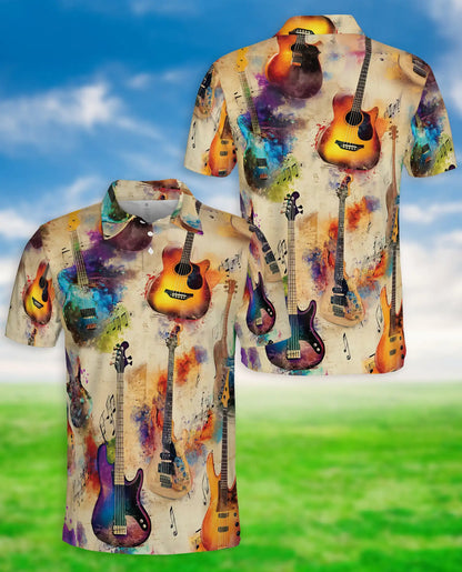 Watercolor Guitar Polo Shirt – Artistic Music Print | Netecom