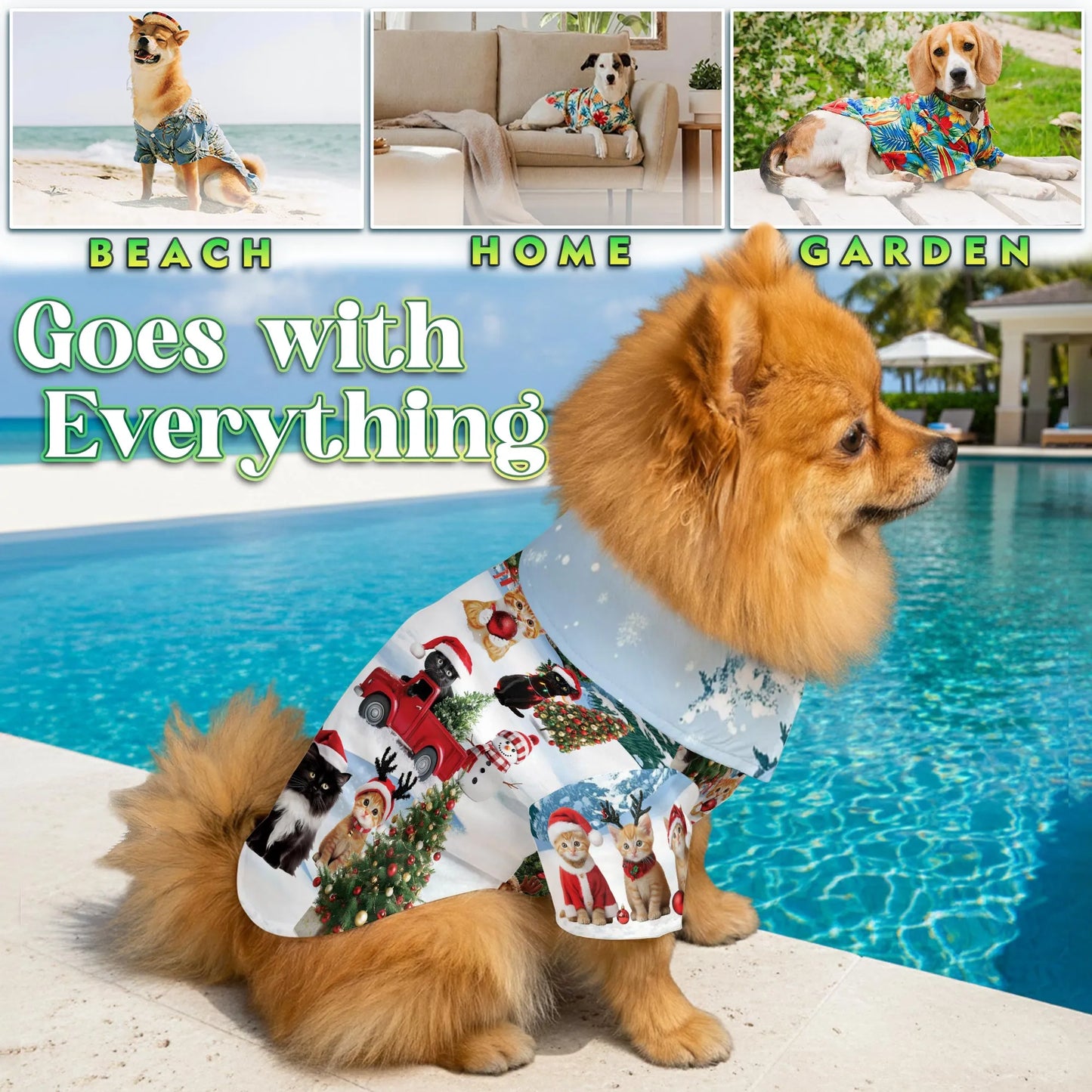 Cat Christmas Santa Print Hawaii Dog and Owner Matching Button Shirts