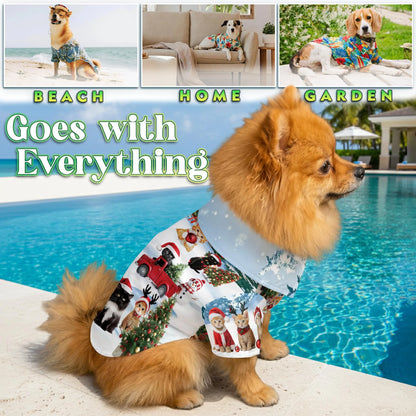 Cat Christmas Santa Print Hawaii Dog and Owner Matching Button Shirts