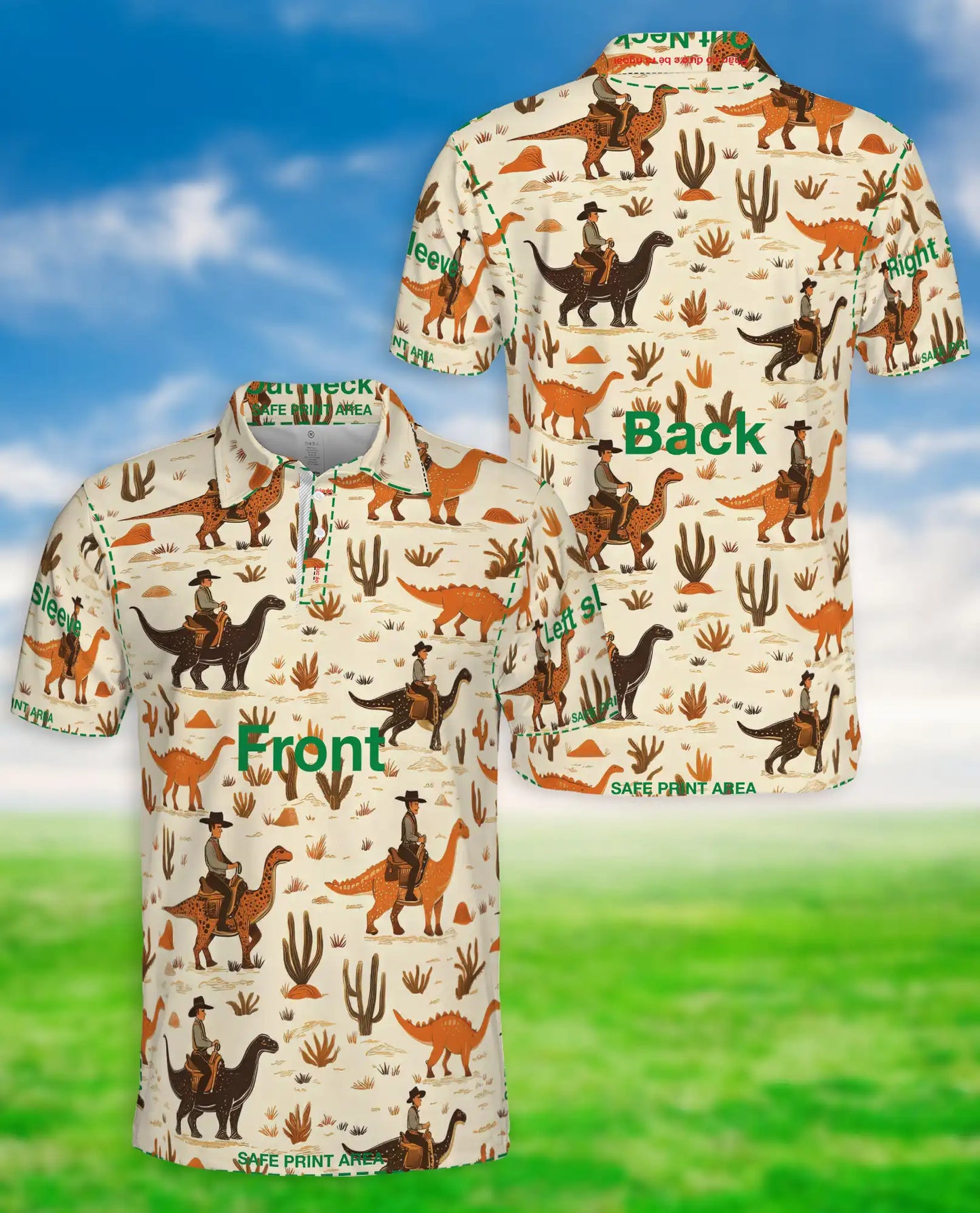 Cowboy Dinosaur 3D Polo Shirt for Men – Western Desert Adventure Style | Netecom