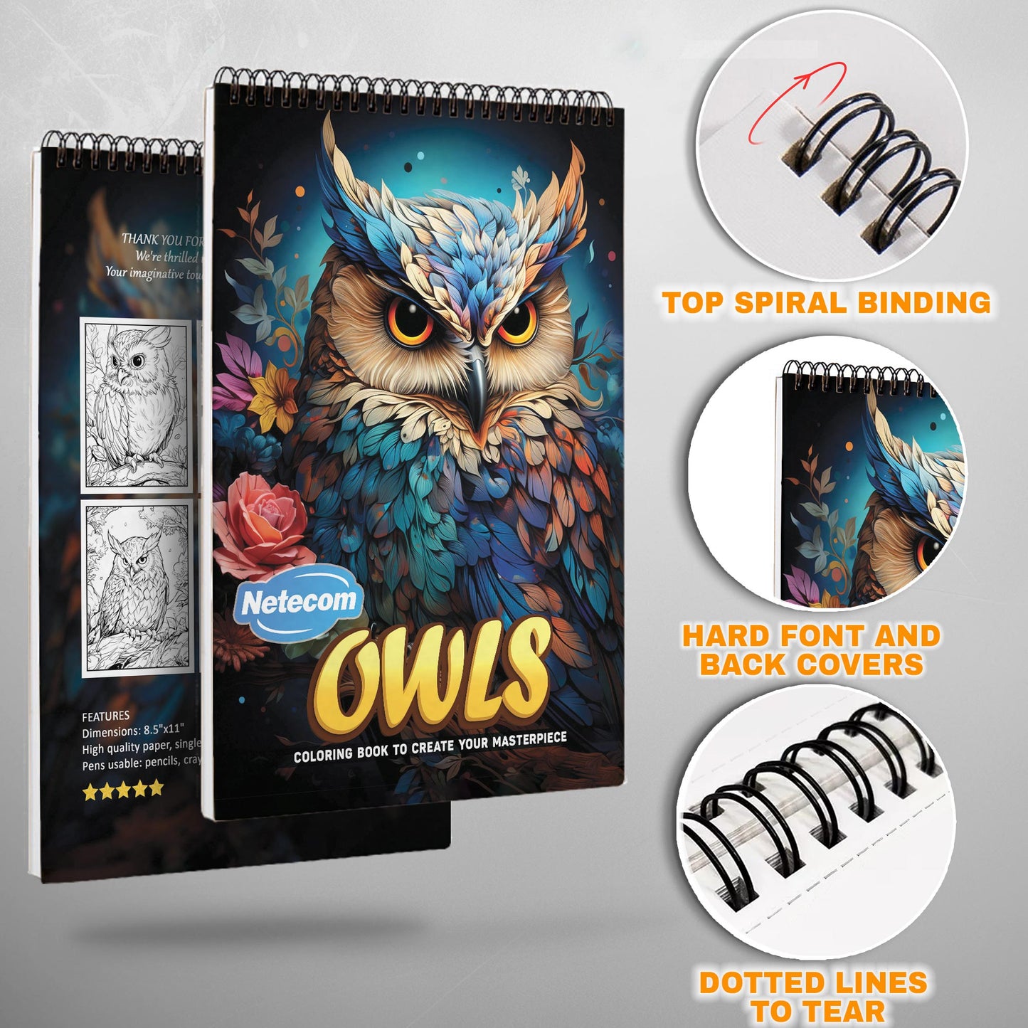 Owls Spiral Bound Adult Coloring Book