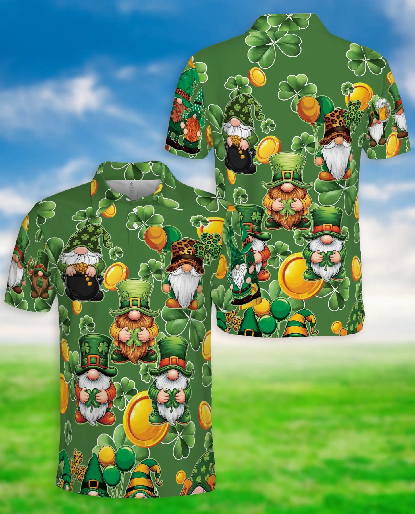 Lucky Leprechaun Gnome 3D Polo Shirt for Men – St Patrick’s Day Clover Style | Netecom