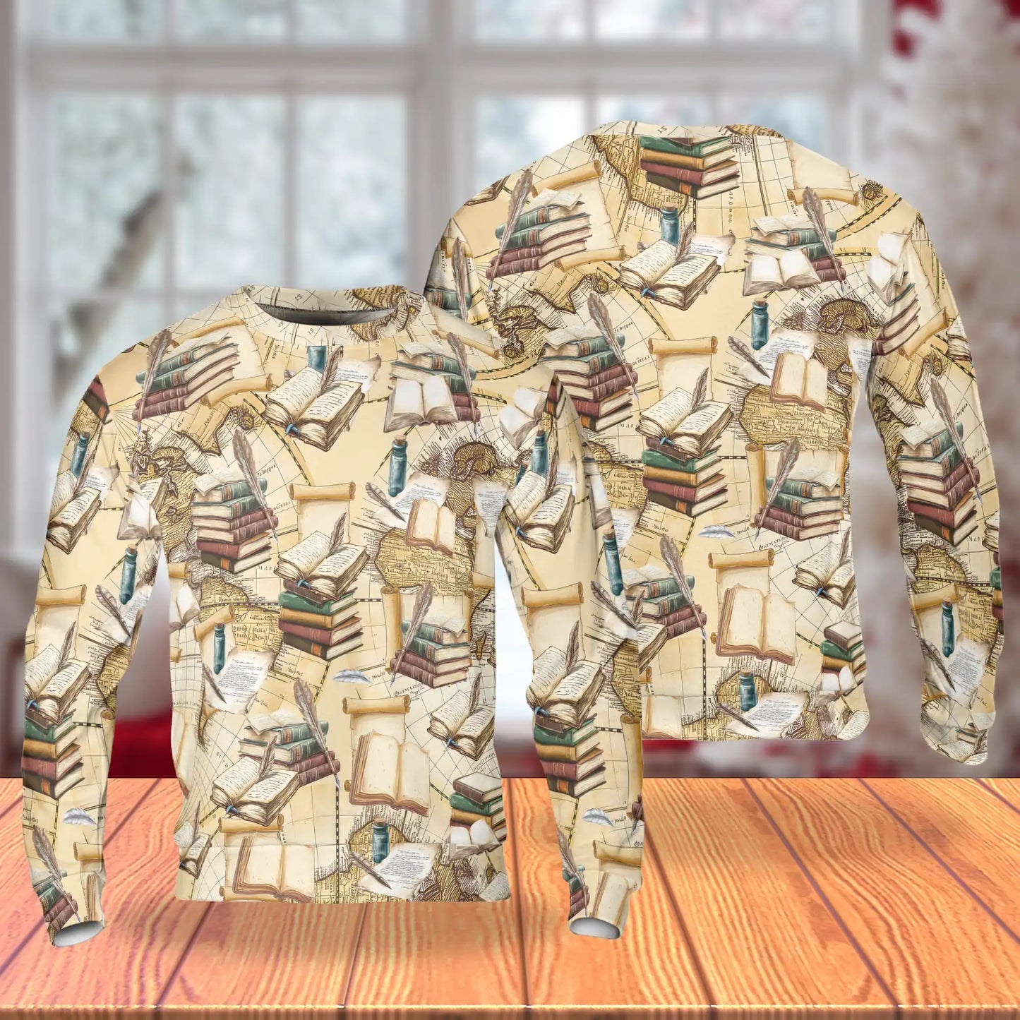 Vintage Book Sweatshirt, 3D All Over Print Retro Literature Crewneck Pullover for Men Women, Book Lover Gift - Netecom