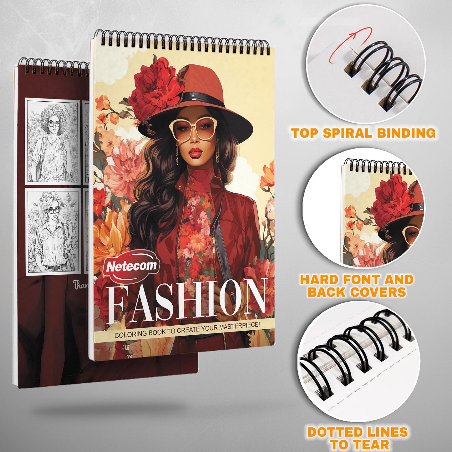 Fashion Spiral Bound Coloring Book, Stylish Fashion Designs for a Chic Coloring Experience, Great for Fashionistas and Style Enthusiasts