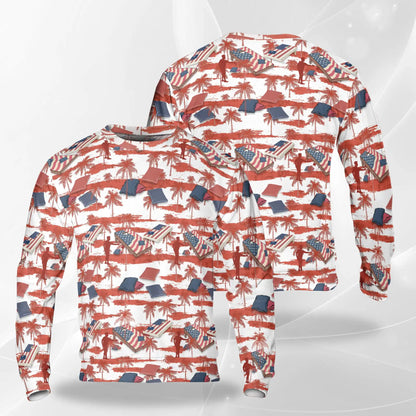 Cornhole Palm Tree Sweatshirt, 3D All Over Print Red Tropical Cornhole Crewneck Pullover for Men Women, Cornhole Player Gift - Netecom