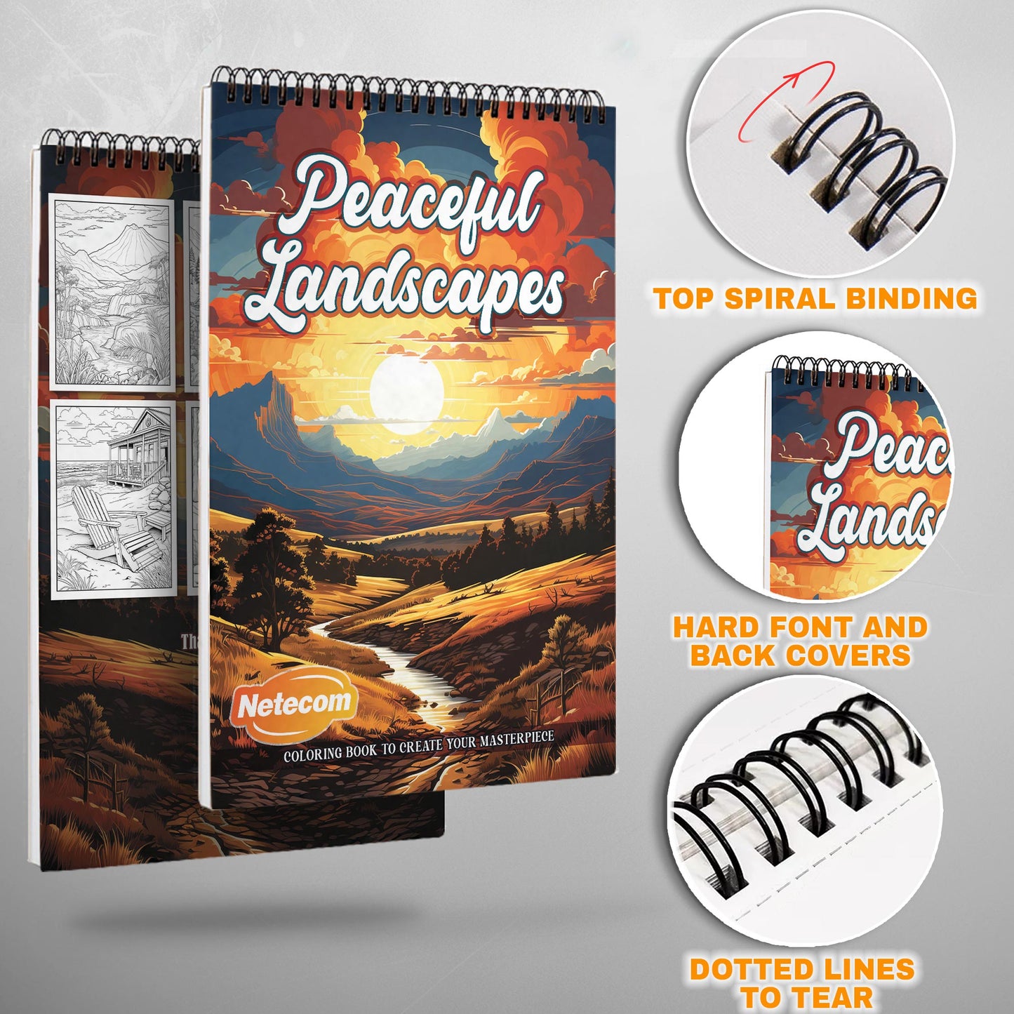 Peaceful Landscapes Spiral Bound Coloring Book, Serene Landscapes for Calming the Mind, Great for Nature Lovers Seeking Stress Relief through Art