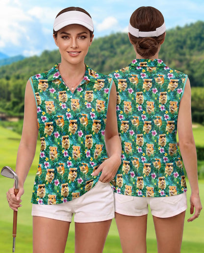 Hamster Tropical Sleeveless Polo Shirt for Women | Netecom