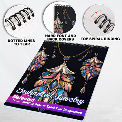 Enchanted Jewelry Spiral Bound Coloring Book, Enjoy 30 Coloring Pages of Exquisite Jewelry Designs for Artistic Explorers to Admire