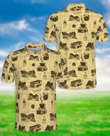 Vintage Library 3D Polo Shirt for Men – Retro Book Lover Academic Style | Netecom