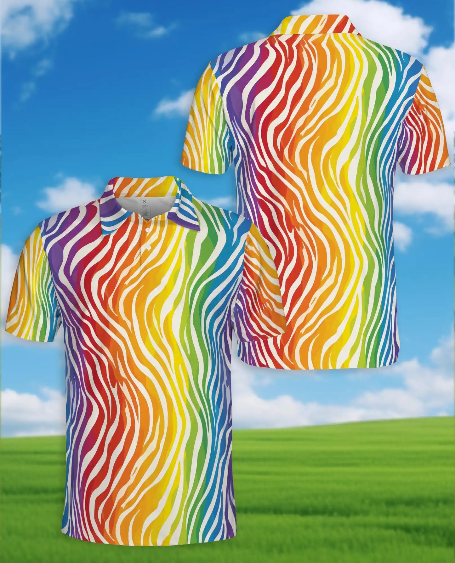 Rainbow Wave Polo Shirt for Men – Colorful Summer Style | Netecom