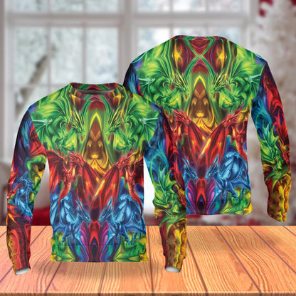 Psychedelic 3D Dragon Sweatshirt, All Over Print Fantasy Dragon Crewneck Pullover for Men Women, Dragon Lover Gift - Netecom