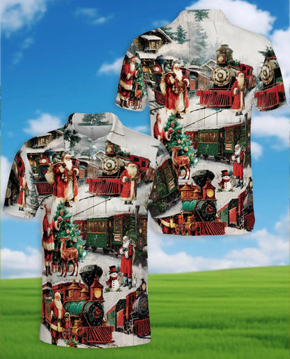 Santa Christmas Train Polo Shirt – Vintage Holiday Shirt | Netecom