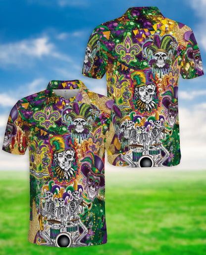 Mardi Gras Skull Jester Hawaiian Polo Shirt | Netecom