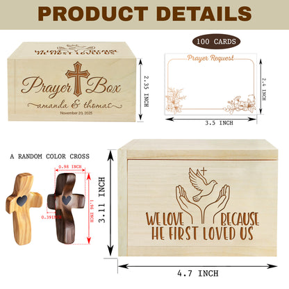 Netecom Couple Prayer Box Gift for Valentine’s Day with 100 Prayer Request Cards & Wooden Cross – Personalized Christian Keepsake with Custom Names and Date