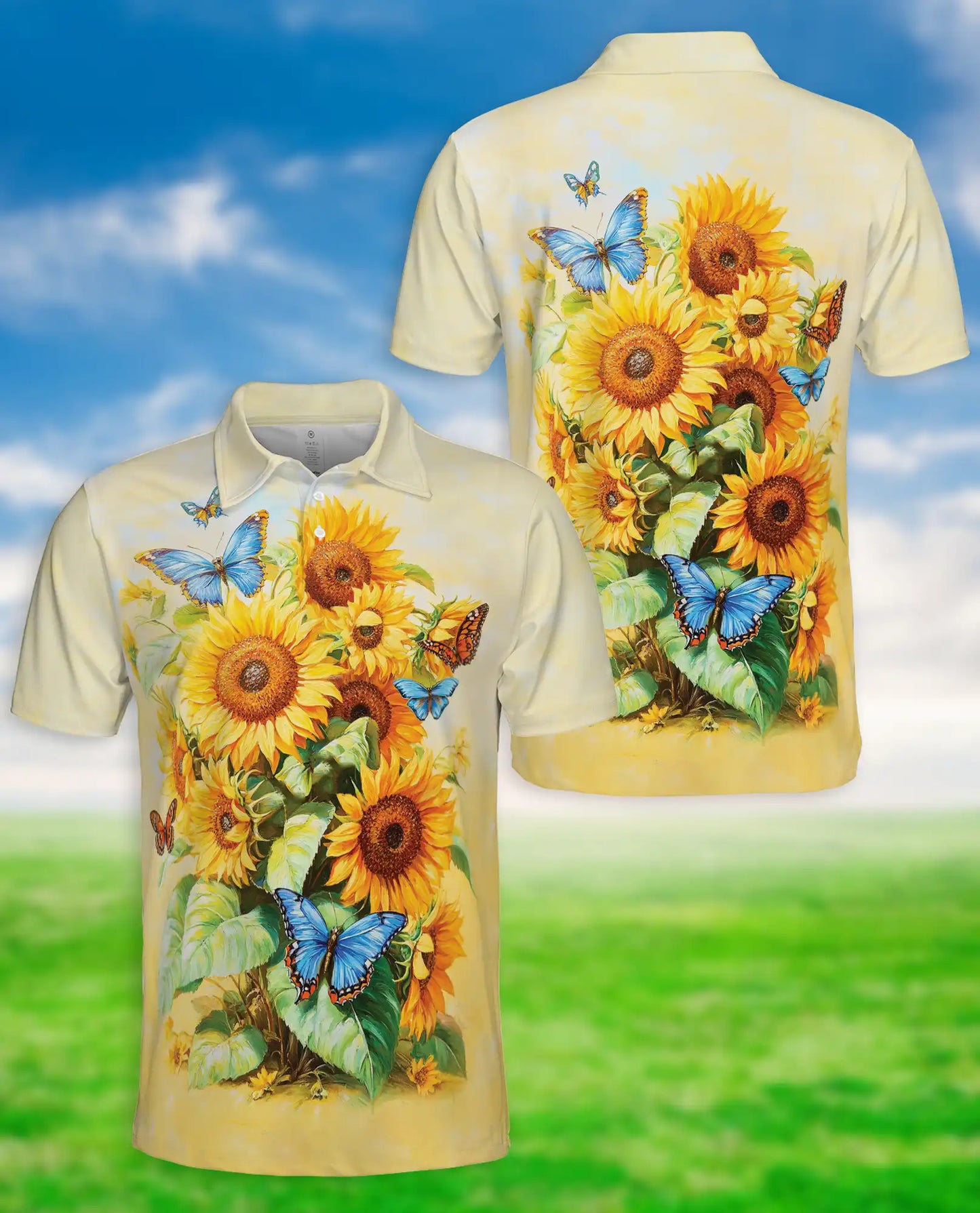 Sunflower Butterfly Polo Shirt – Floral Summer Style | Netecom