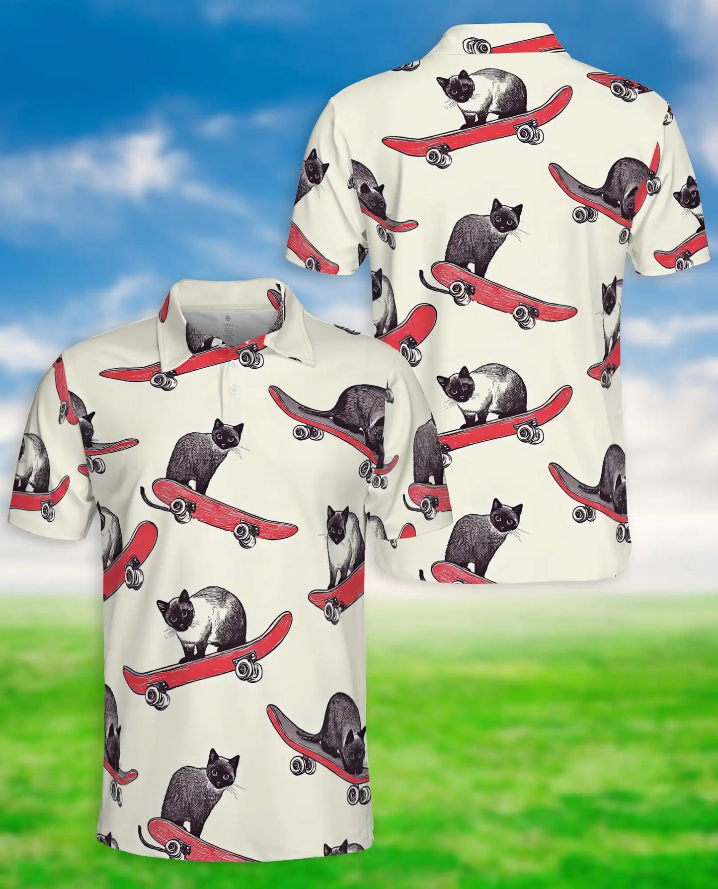 Skateboarding Cat Polo Shirt – Funny Cat Print | Netecom