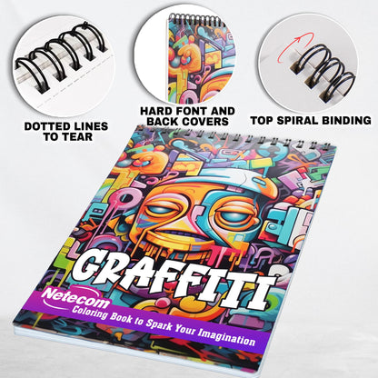 Graffiti Spiral Bound Coloring Book, Express Yourself with 30 Coloring Pages, Bringing Life to Walls adorned with Graffiti Art and Personal Messages