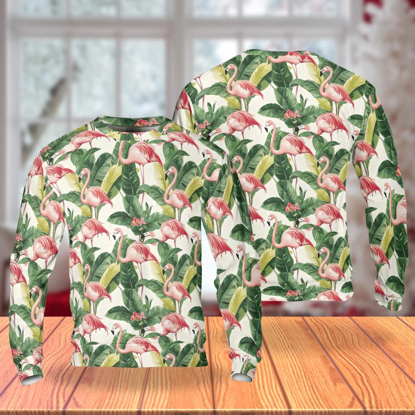 Exotic Jungle Flamingo Pattern Sweatshirt, 3D All Over Print Tropical Bird Crewneck Pullover for Men Women, Flamingo Lover Gift - Netecom