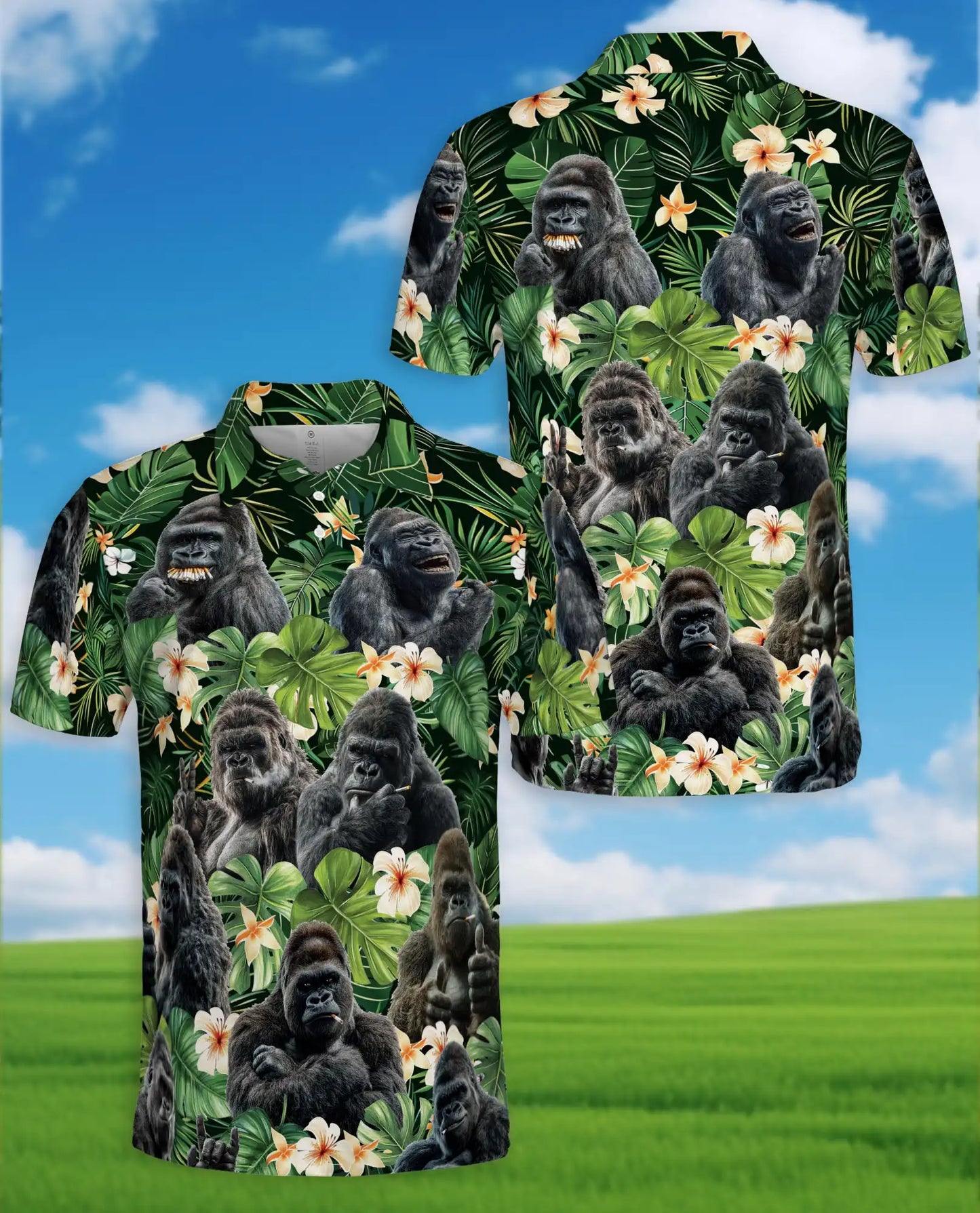 Gorilla Jungle Polo Shirt for Men – Wild Animal Print Tropical | Netecom