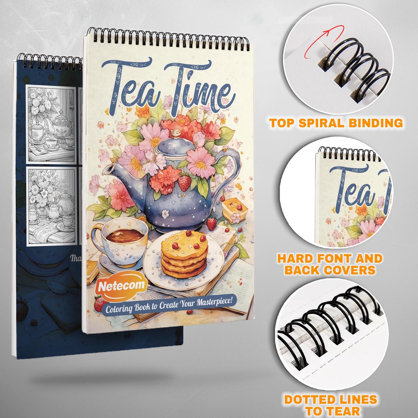 Tea Time Spiral Bound Coloring Book, Serene Tea Time Scenes for Relaxation, Great for Tea Lovers and Those Seeking a Peaceful Artistic Break