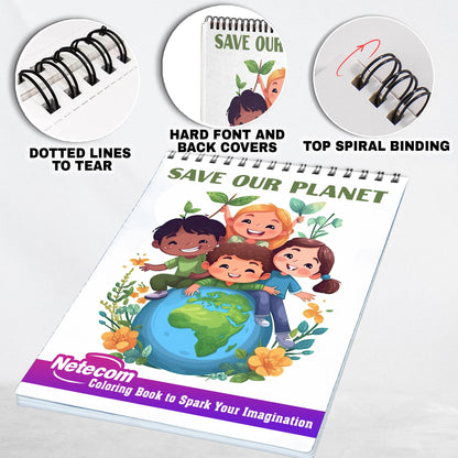 Save Our Planet Spiral Bound Coloring Book For Kids, Join the Mission with 30 Inspiring Coloring Pages, Encouraging Kids to Save Our Planet through Sustainable Actions