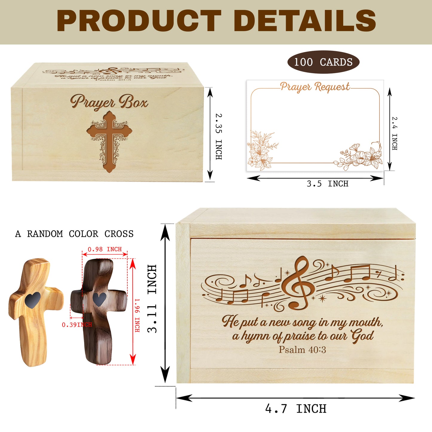 Netecom Personalized Wooden Prayer Box with 100 Prayer Request Cards & Custom Name Cross – Christian Faith Keepsake Gift for Home, Church & Everyday Prayer