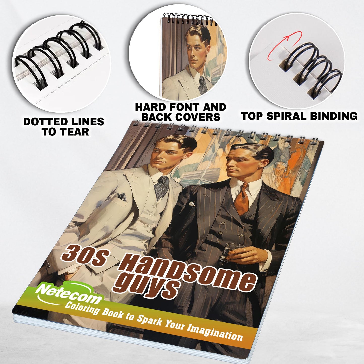 30s Handsome Guys Spiral Bound Coloring Book, Embrace the Allure of Classic Hollywood with 30 Handsome Guys Coloring Pages, Igniting Your Love for Iconic Men of the Past