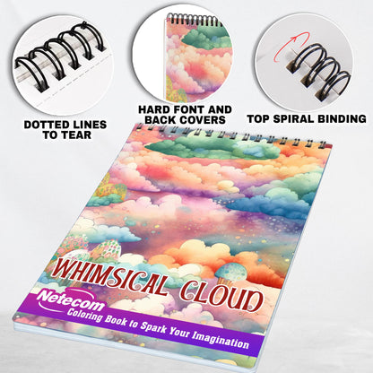 Whimsical Cloud Spiral Bound Coloring Book, Experience 30 Coloring Pages Filled with Tranquil Cloud Patterns and Fluffy Forms