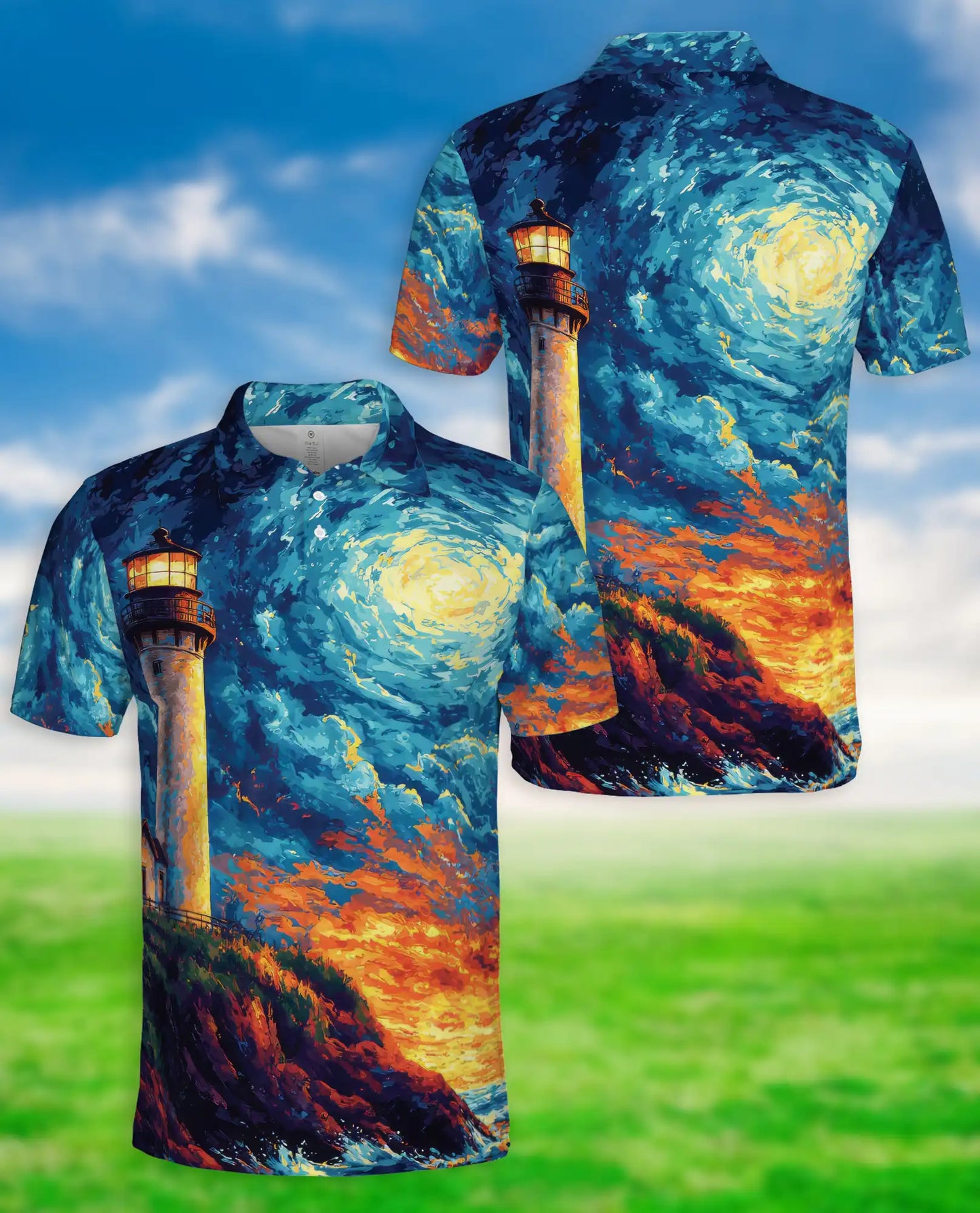 Lighthouse Polo Shirt – Coastal Seascape Art Print | Netecom