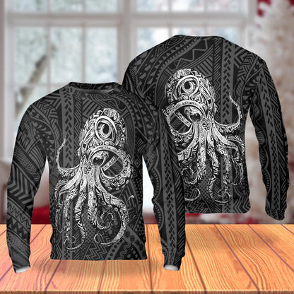 Octopus Graphic Beach Sweatshirt, 3D All Over Print Tropical Ocean Crewneck Pullover for Men Women, Octopus Lover Gift - Netecom