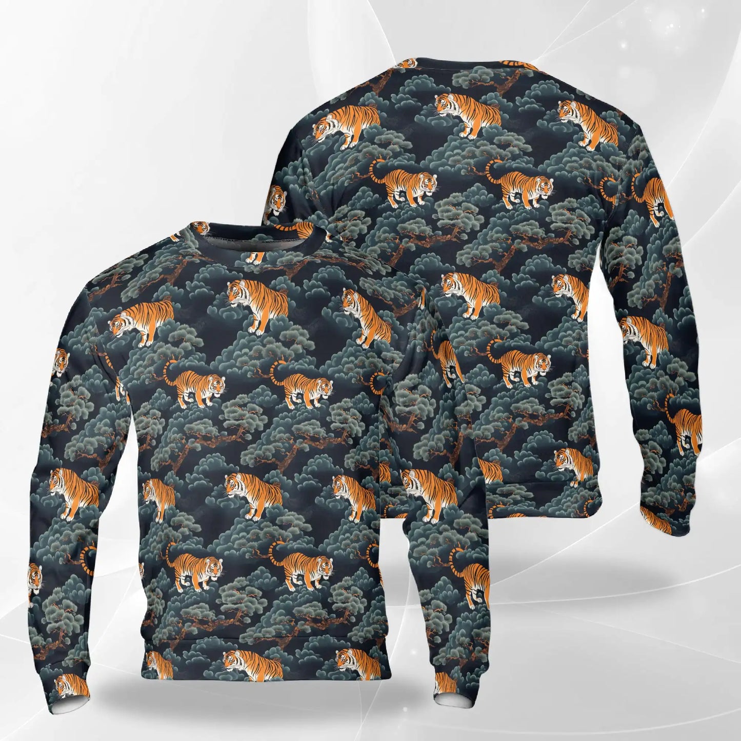 Japanese Tiger Sweatshirt, 3D All Over Print Traditional Tiger Pattern Crewneck Pullover for Men Women, Japanese Art Lover Gift - Netecom