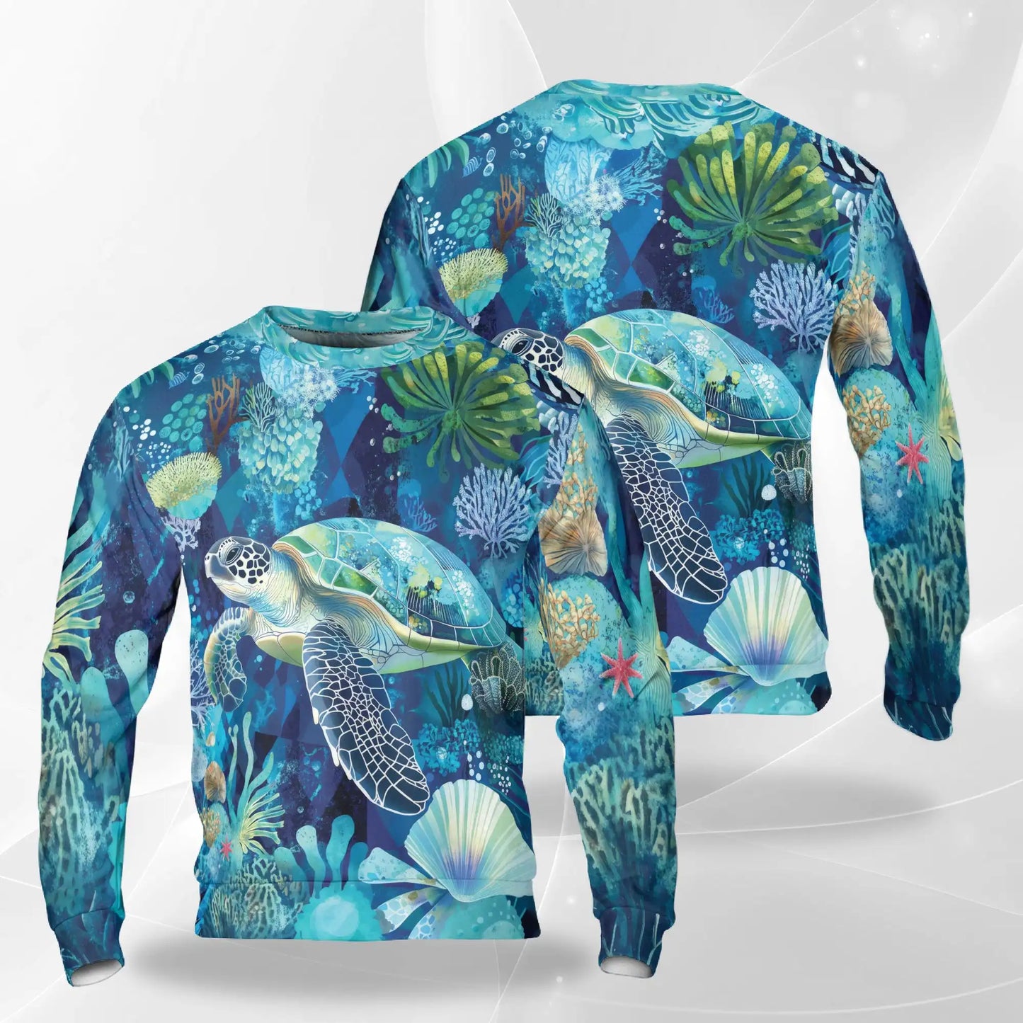 Turtle Coral Sweatshirt, 3D All Over Print Sea Turtle Ocean Reef Crewneck Pullover for Men Women, Turtle Lover Gift - Netecom