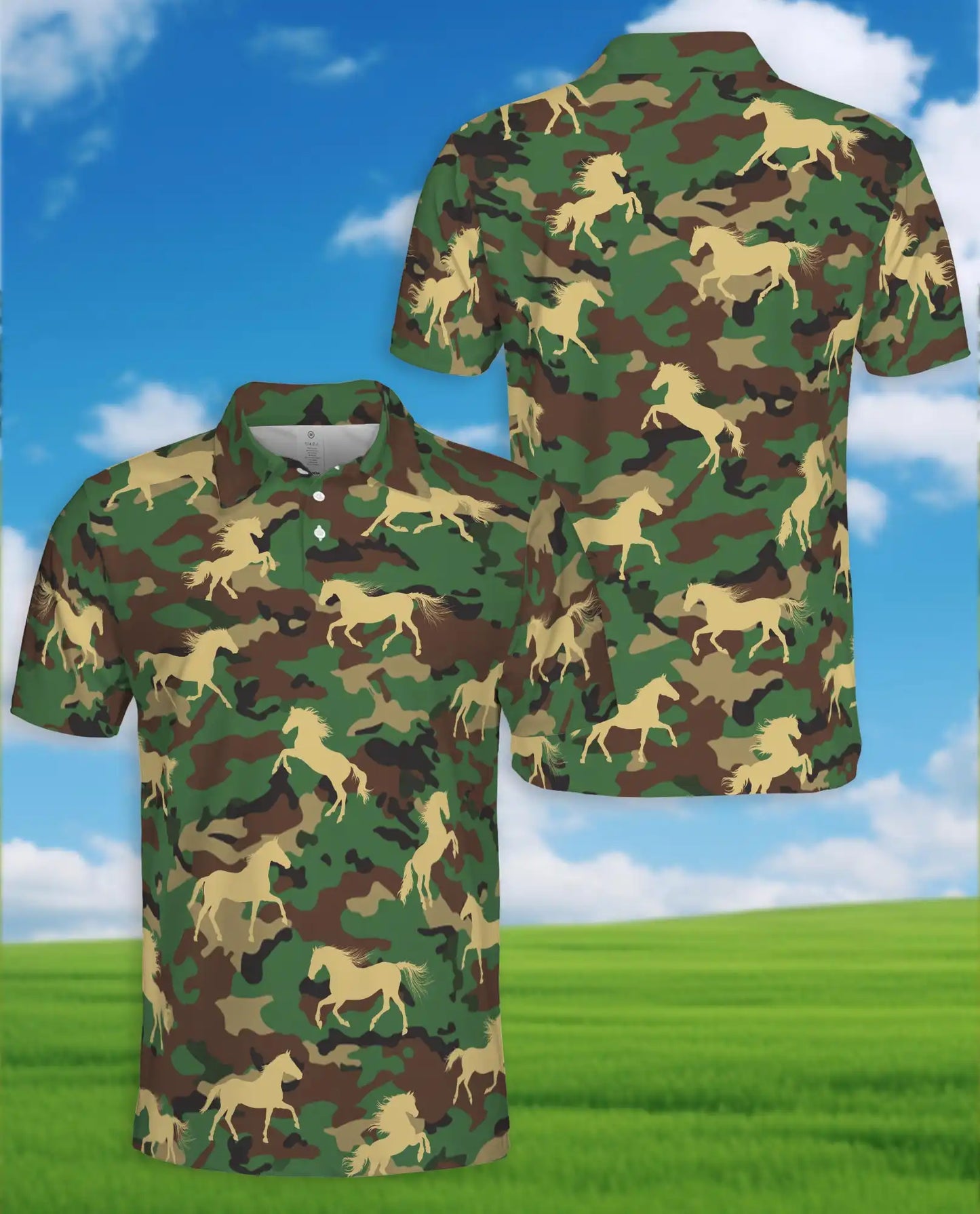 Camouflage Horse Polo Shirt – Military Camo Print | Netecom