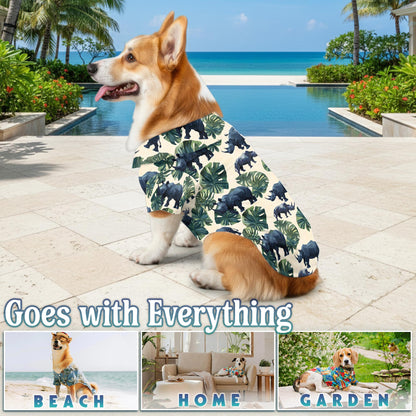 Netecom Matching Amazing Rhino Aloha Hawaiian Shirt for Dog and Owner, Aloha Summer Shirt, Wildlife Rhino Print Outfit for Pet and Human, Beach Vacation Casual Wear