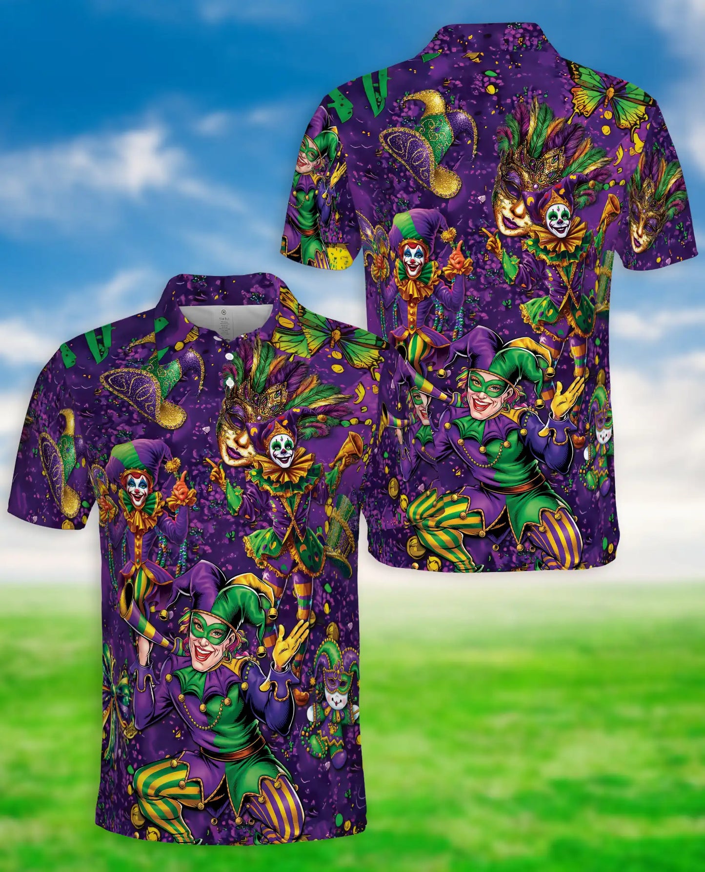 Mardi Gras Jester Hawaiian Polo Shirt | Netecom