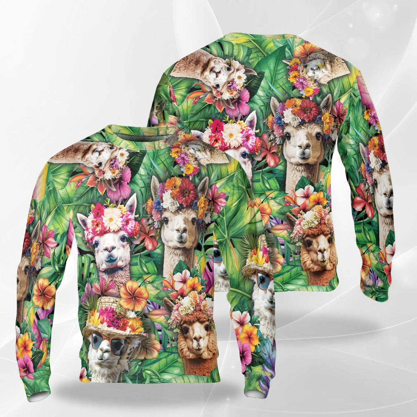 Funny Llama Tropical Sweatshirt, 3D All Over Print Colorful Beach Animal Crewneck Pullover for Men Women, Llama Lover Gift - Netecom