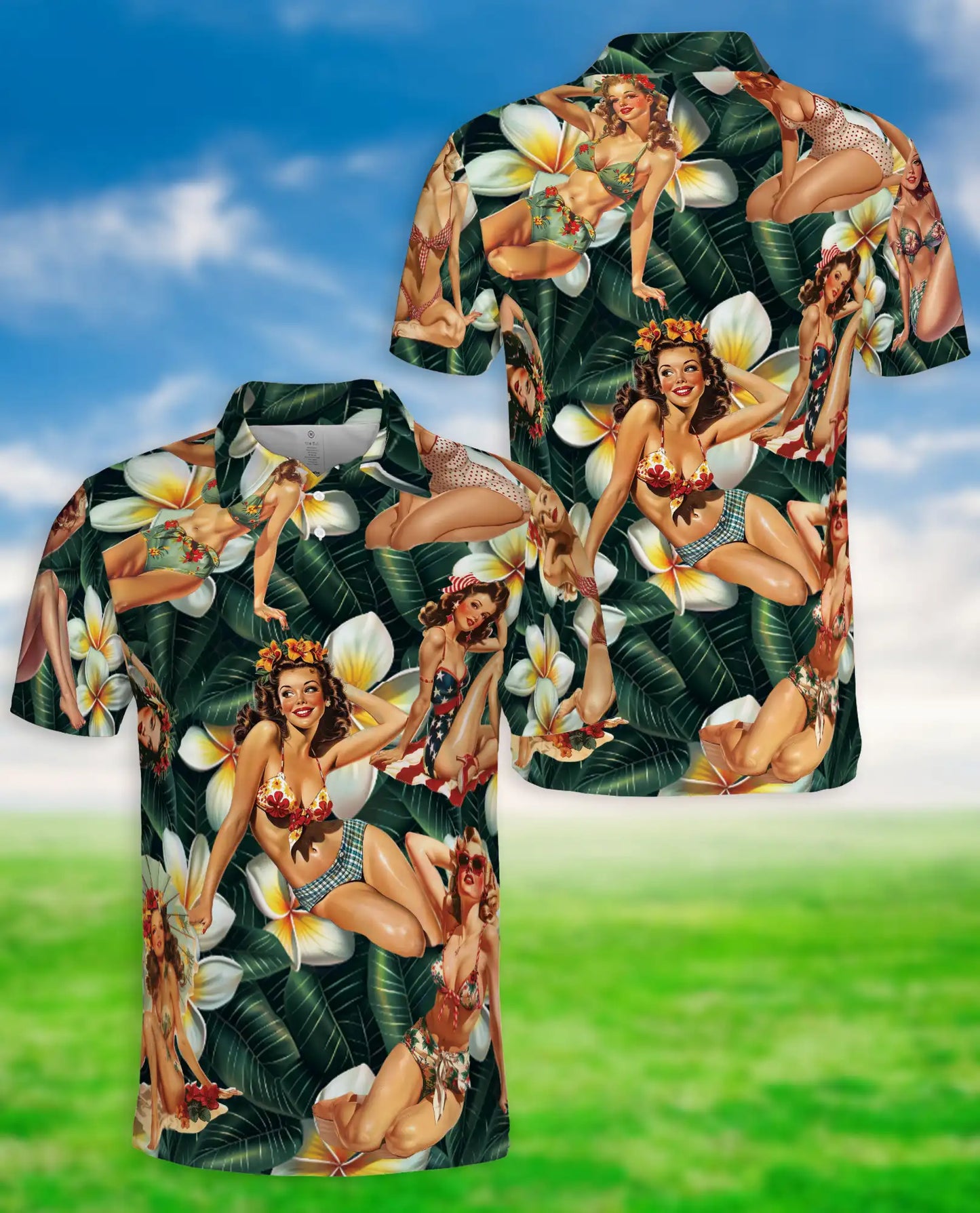 Vintage Pin Up Tropical Polo Shirt | Netecom