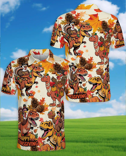 Thanksgiving Dinosaur Turkey Polo Shirt for Men – Funny Holiday Style | Netecom