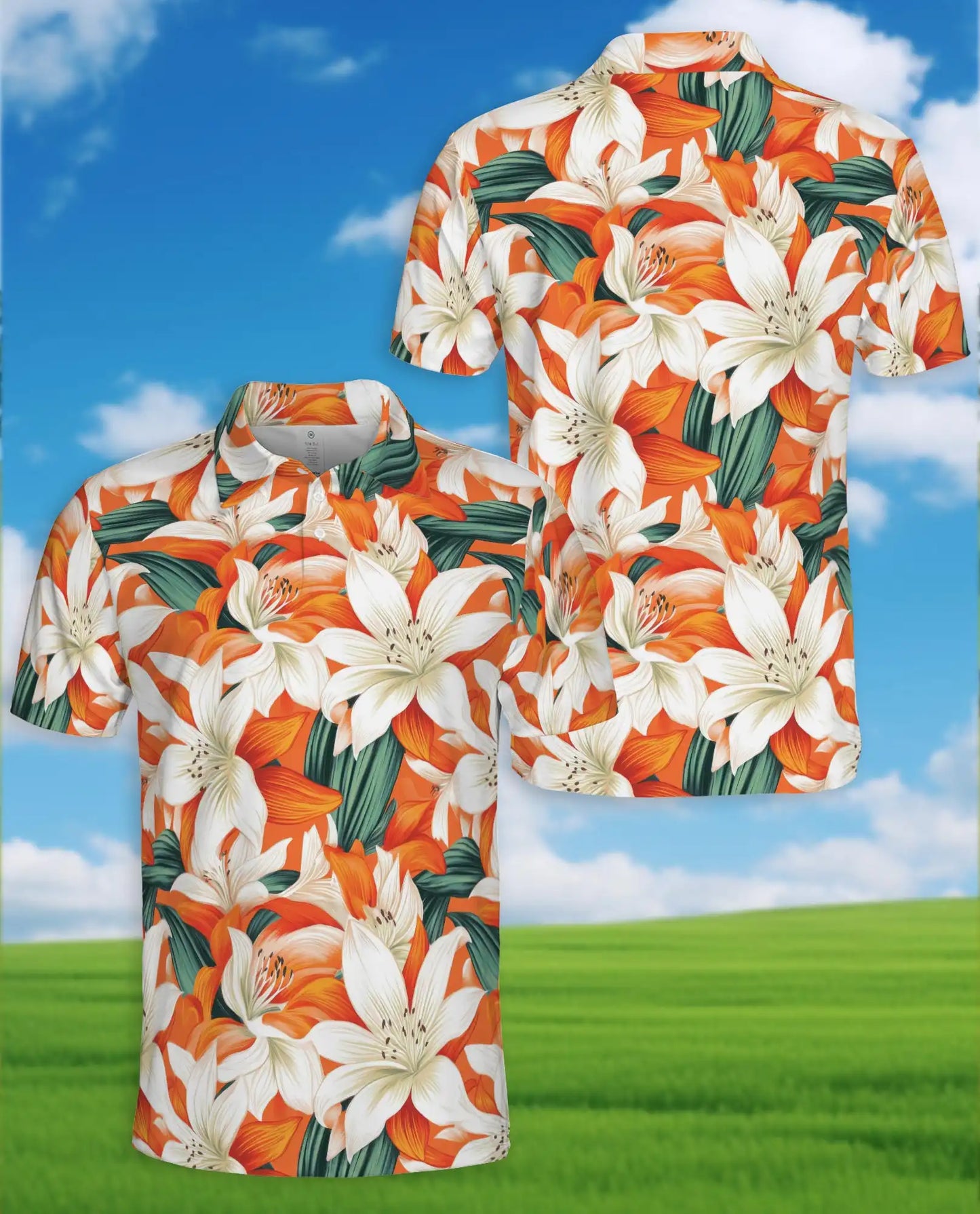 Orange Lily Polo Shirt for Men – Tropical Floral Style | Netecom