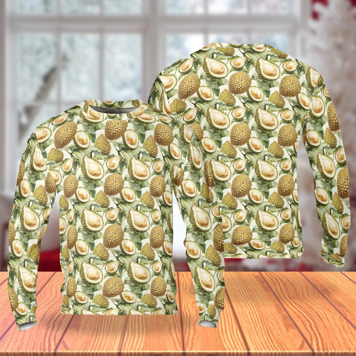 Durian Pattern Sweatshirt, 3D All Over Print Tropical Fruit Crewneck Pullover for Men Women, Durian Lover Gift - Netecom