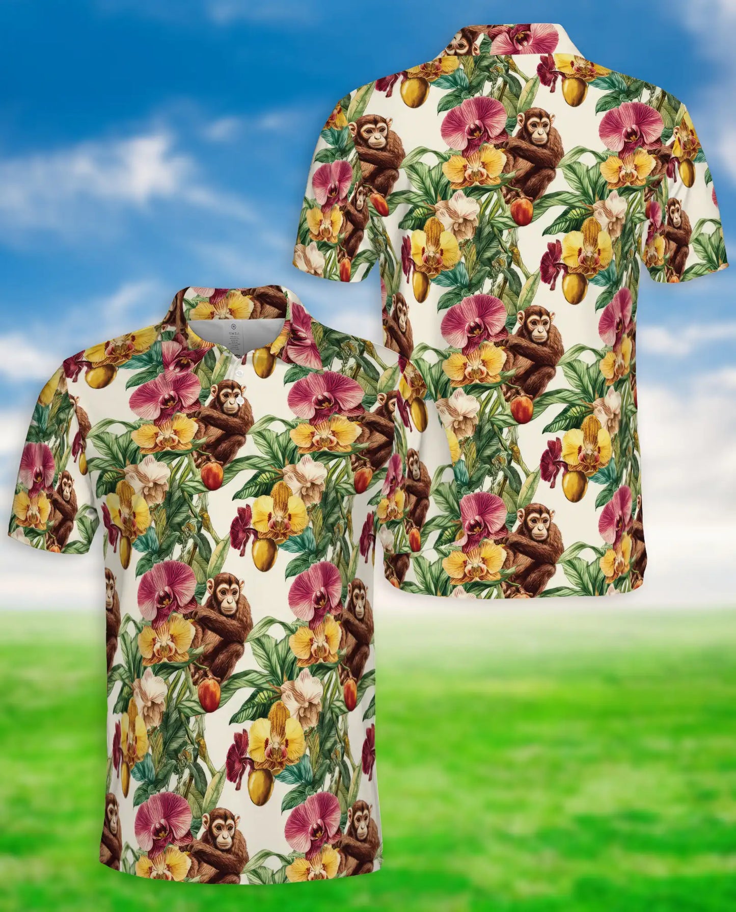 ropical Monkey Polo Shirt – Orchid Floral Print | Netecom