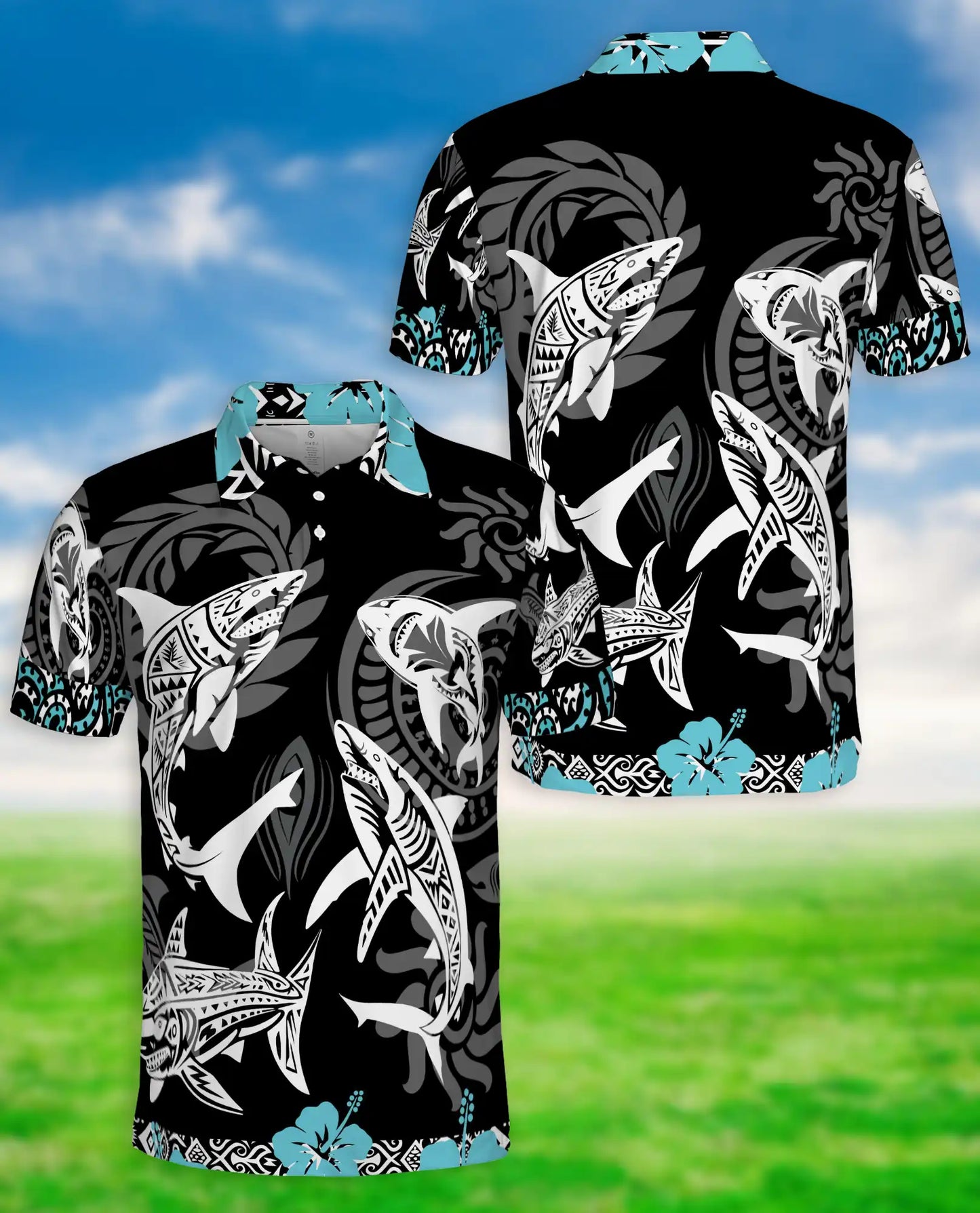 Tribal Shark Polo Shirt – Polynesian Ocean Art Design | Netecom