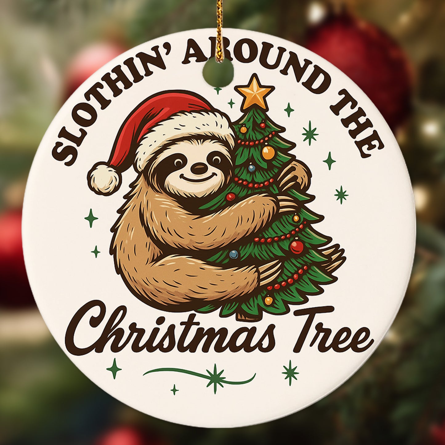 Netecom Funny Sloth in Santa Hat Orrnament, Slothin Around The Christmas Tree Ceramic Ornament for Xmas Tree Hanging Decorations Gift, Sloth Lover Gifts, Holiday Party Present