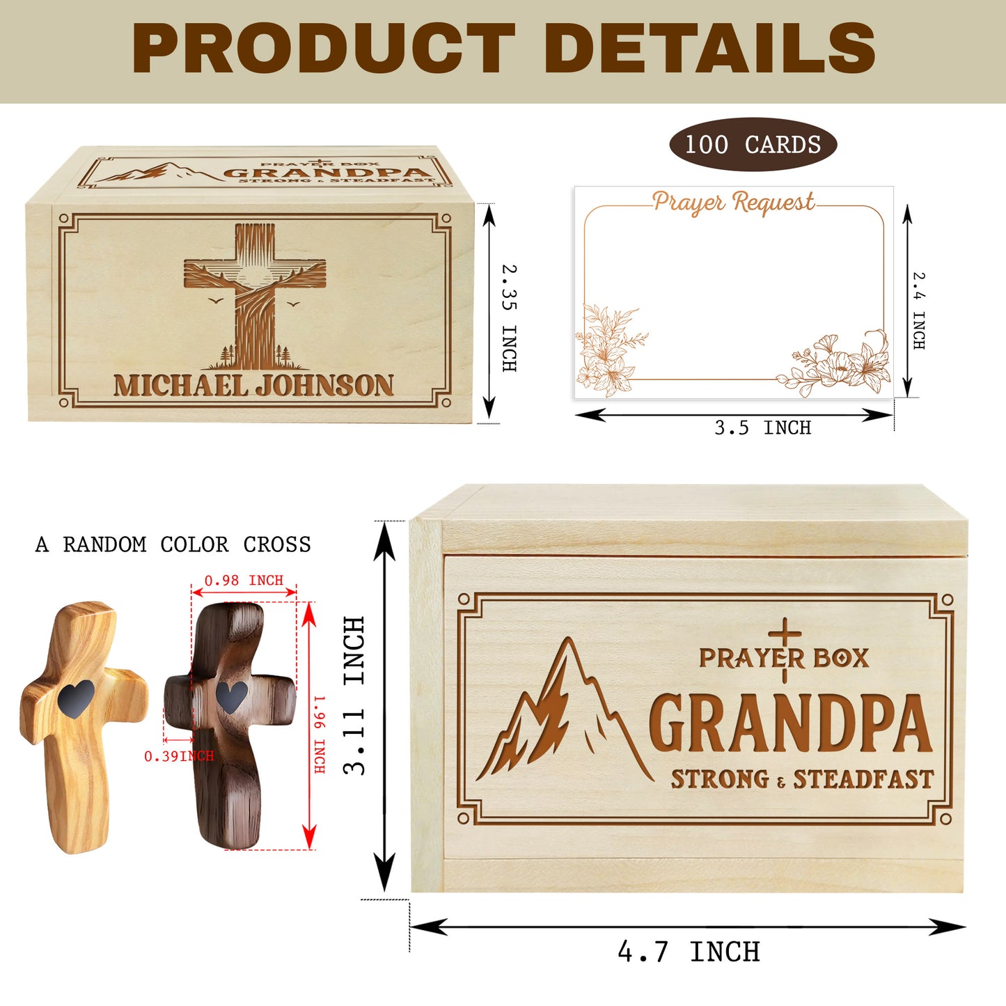 Netecom Personalized Prayer Box for Grandma with Custom Name & Handheld Cross, Christian Faith Gift with 100 Prayer Request Cards